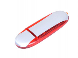 Флешка промо овальной формы, 32 Гб, серебристый/красный