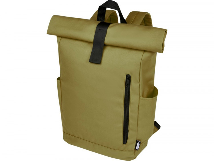 Рюкзак Byron 15,6 объемом 18 л со скручиваемым верхом, изготовленный из переработанного ПЭТ по стандарту GRS, оливковый