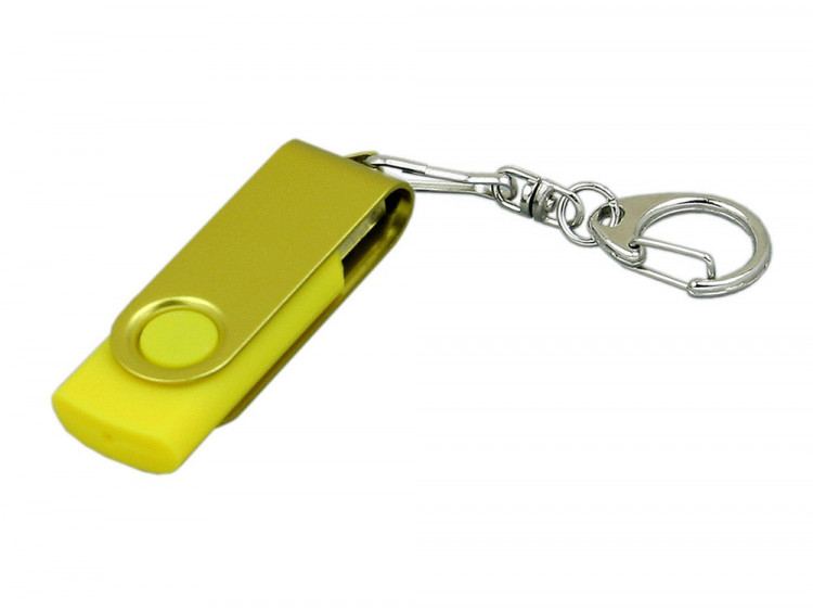 Флешка промо поворотный механизм, с однотонным металлическим клипом, 32 Гб, желтый