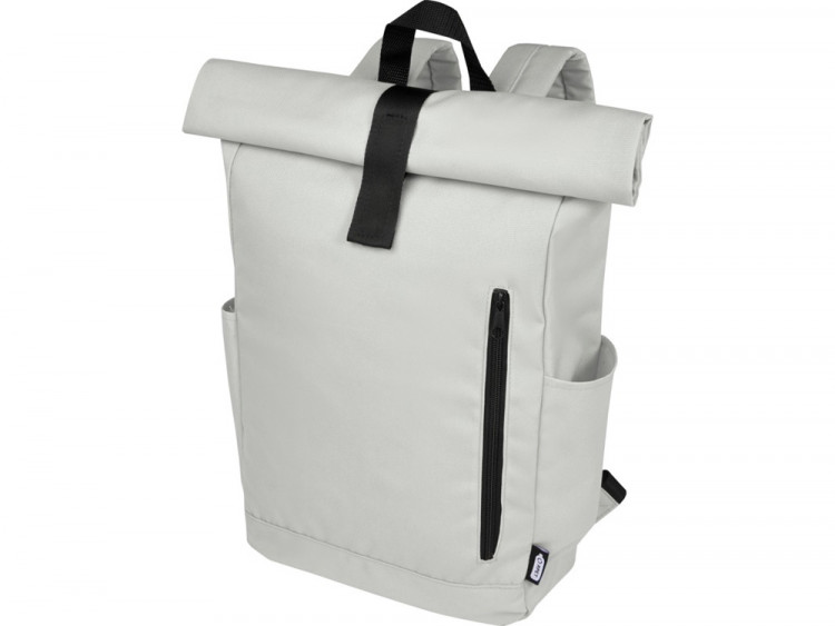 Рюкзак Byron 15,6 объемом 18 л со скручиваемым верхом, изготовленный из переработанного ПЭТ по стандарту GRS, светло-серый