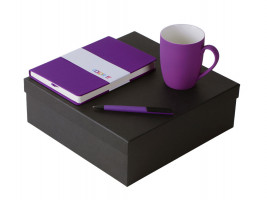 Подарочный набор с блокнотом С2, пластиковой ручкой и кружкой, фиолетовый