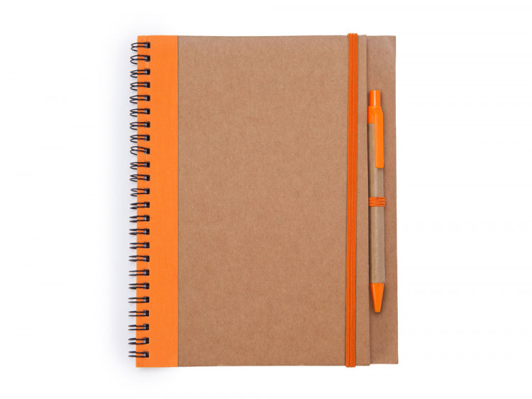 Блокнот А5+ ALANI с шариковой ручкой, крафтовый/оранжевый