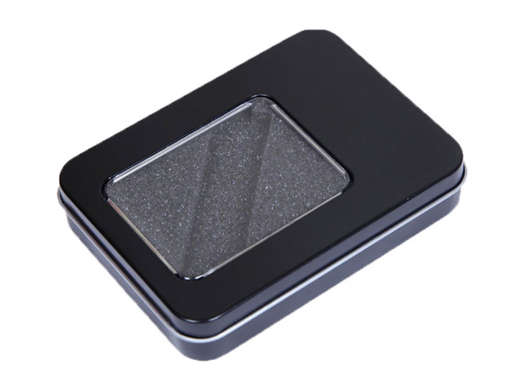 Металлическая коробочка G04 черного цвета с прозрачным окошком