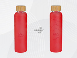 Стеклянная бутылка с бамбуковой крышкой Foggy, 600 мл, красный, с УФ печатью