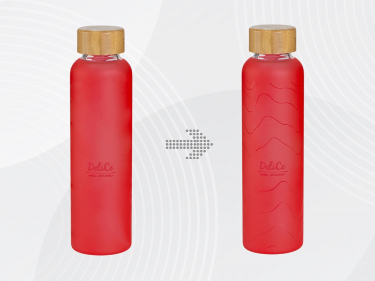 Стеклянная бутылка с бамбуковой крышкой Foggy, 600 мл, красный, с УФ печатью