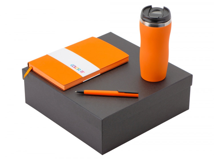 Подарочный набор c блокнотом С1, ручкой и термокружкой Mony Steel, оранжевый