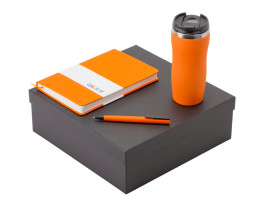 Подарочный набор c блокнотом С3, ручкой и термокружкой Mony Steel, оранжевый