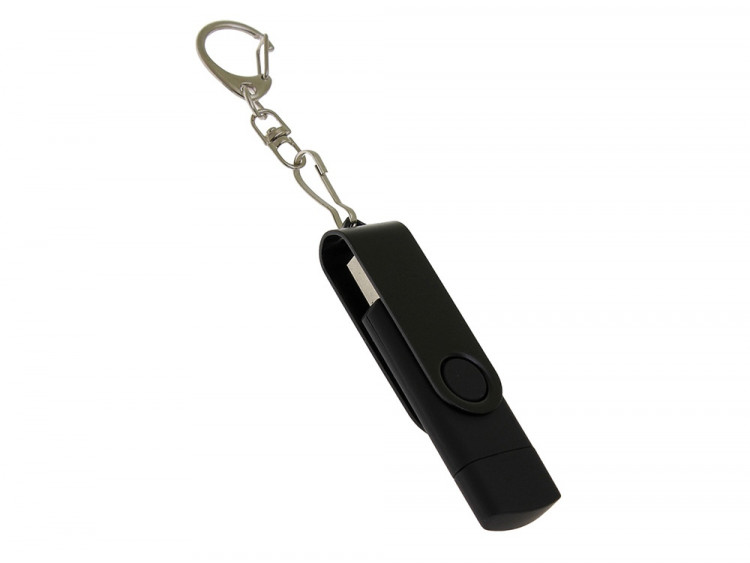 USB-флешка на 64 Гб 2 в 1 поворотный механизм, c дополнительным разъемом Type-C с одноцветным металлическим клипом, черный