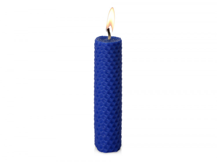 Свеча из вощины 3 х 12,5 см с деревянным ярлыком, синий