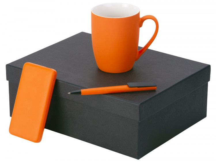 Подарочный набор c кружкой, пластиковой ручкой и повербанком С2, 10000 mAh, оранжевый