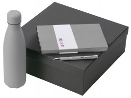 Подарочный набор с блокнотом С1, металлической ручкой и термобутылкой, серый