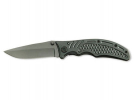 Нож складной Stinger, 90 мм, (чёрный), материал рукояти: сталь/алюминий (серо-синий)