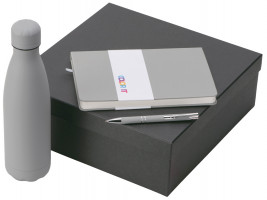 Подарочный набор с блокнотом С2, металлической ручкой и термобутылкой, серый