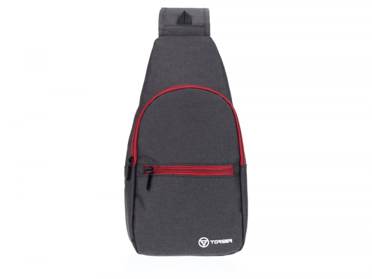 Рюкзак TORBER с одним плечевым ремнем, чёрный/бордовый, полиэстер 300D, 33 х 17 х 6 см