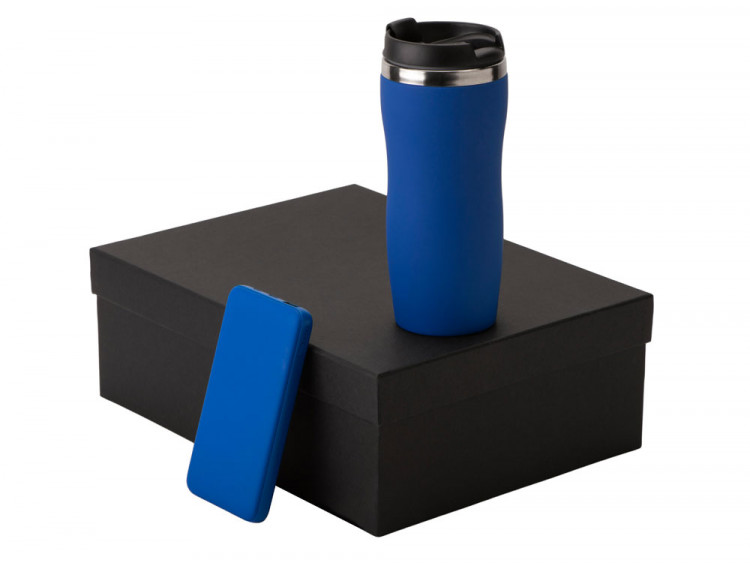 Подарочный набор c вакуумной термокружкой и повербанком С2, синий