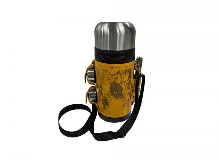 Термос в кожаном чехле, 1,2л, рыжая кожа