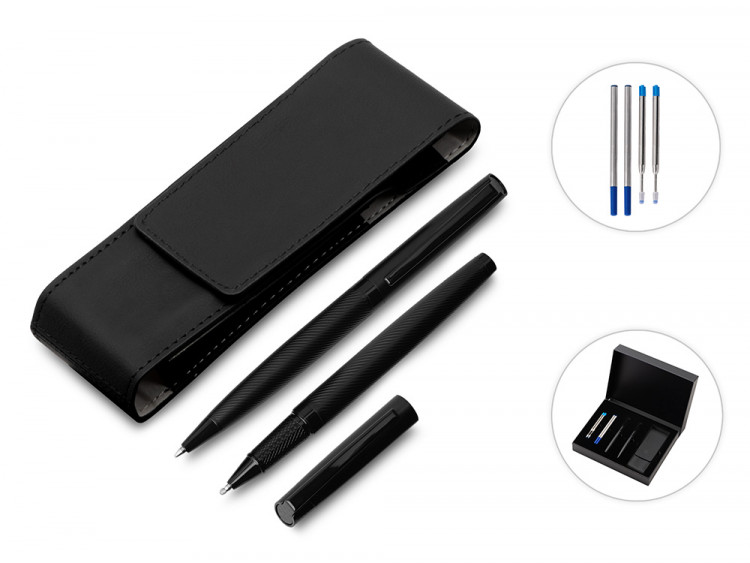 Подарочный набор ручек Dumas: ручка шариковая и роллер, 4 стержня (2 шариковых, 2 роллера), футляр