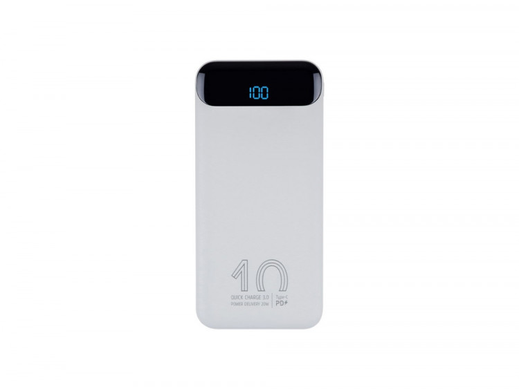 RIVACASE VA2540 (10 000mAh), QC/PD 20W внешний аккумулятор с дисплеем, белый 12/48