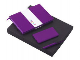 Подарочный набор c блокнотом С1, ручкой и повербанком 5000 mAh, фиолетовый