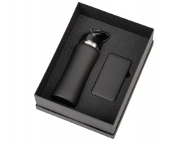 Подарочный набор с бутылкой для воды и повербанком С2, 10000 mAh, черный