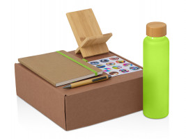 Подарочный набор с бутылкой для воды. блокнотом, ручкой и подставкой для телефона, зеленое яблоко